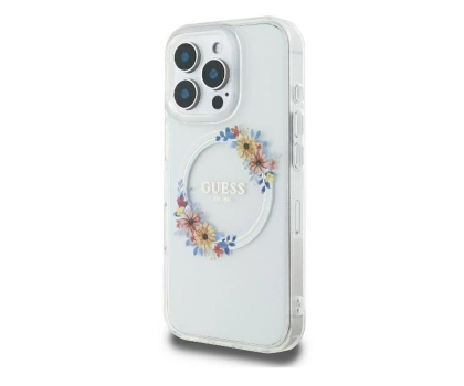 Etui / obudowa na smartfona Guess IML Flowers Wreath do iPhone 16 przeźroczysty